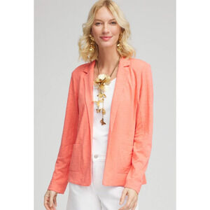 NEW Chico's Slub Knit Blazer Women's XXL Melon Open Front Cotton Soft Stretch
